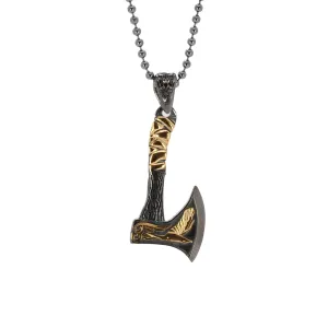 Viking Warrior Axe Men Sterling Silver & Gold Pendant Chain Necklace