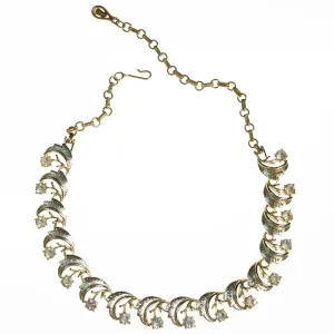 Vintage 1960s Gold Swirl Link Necklace with Rhinestones