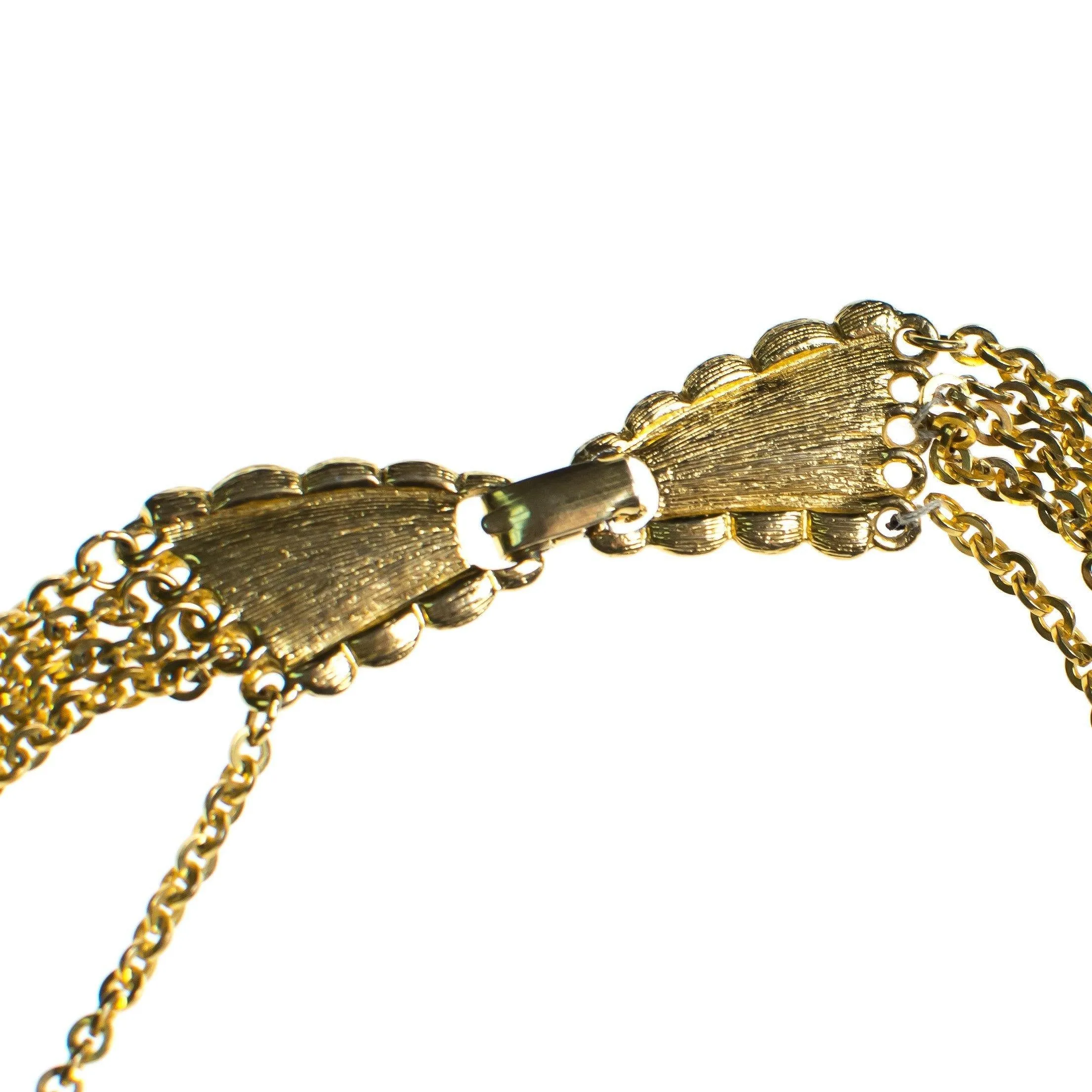 Vintage Long Graduated Multi Strand Bezel Set Crystal Necklace