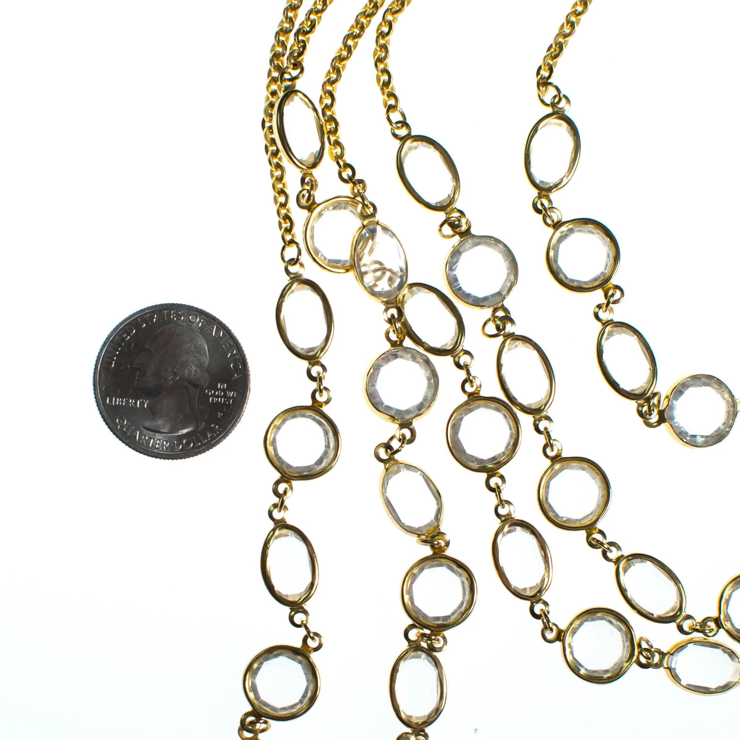 Vintage Long Graduated Multi Strand Bezel Set Crystal Necklace