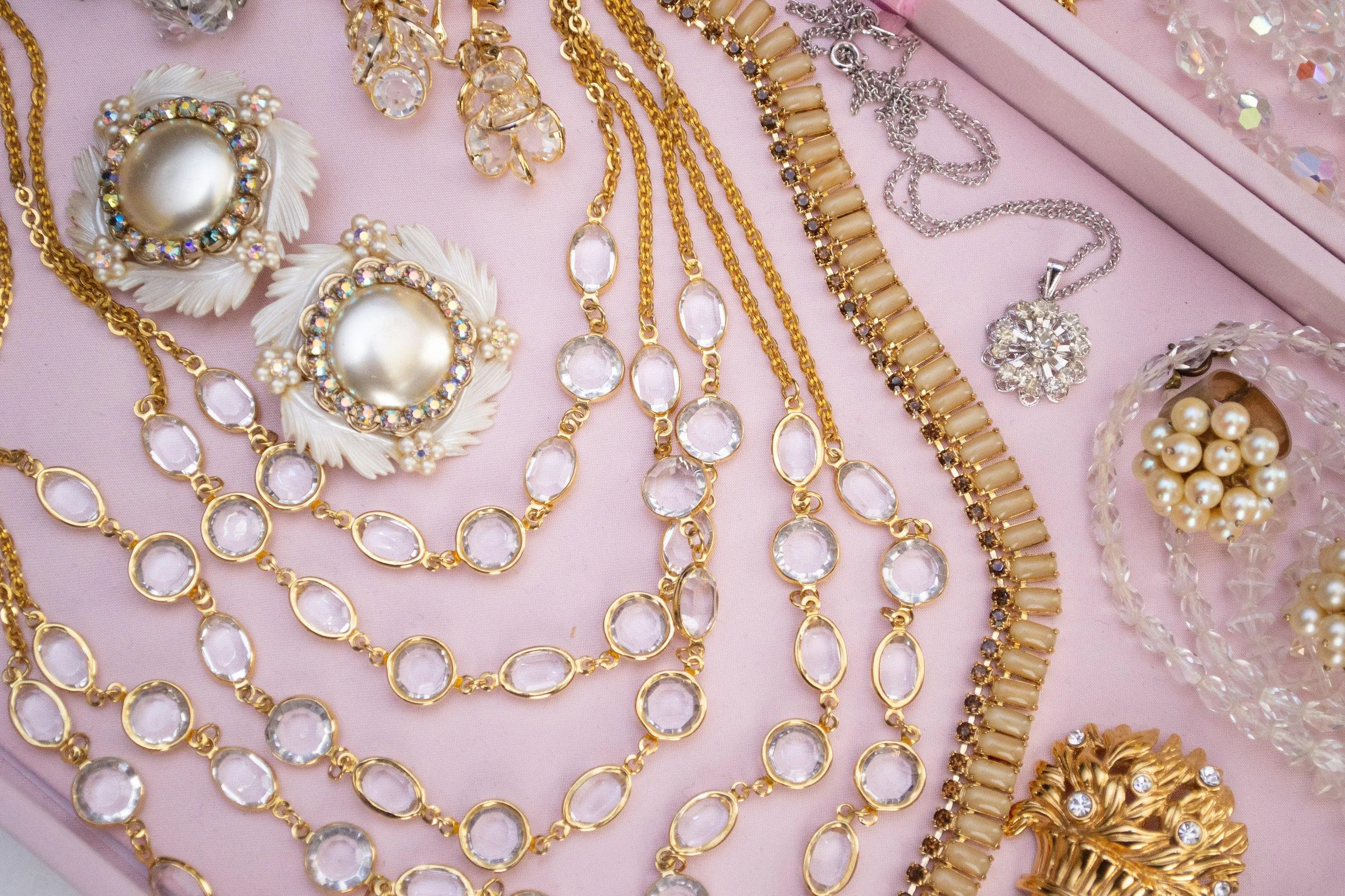 Vintage Long Graduated Multi Strand Bezel Set Crystal Necklace