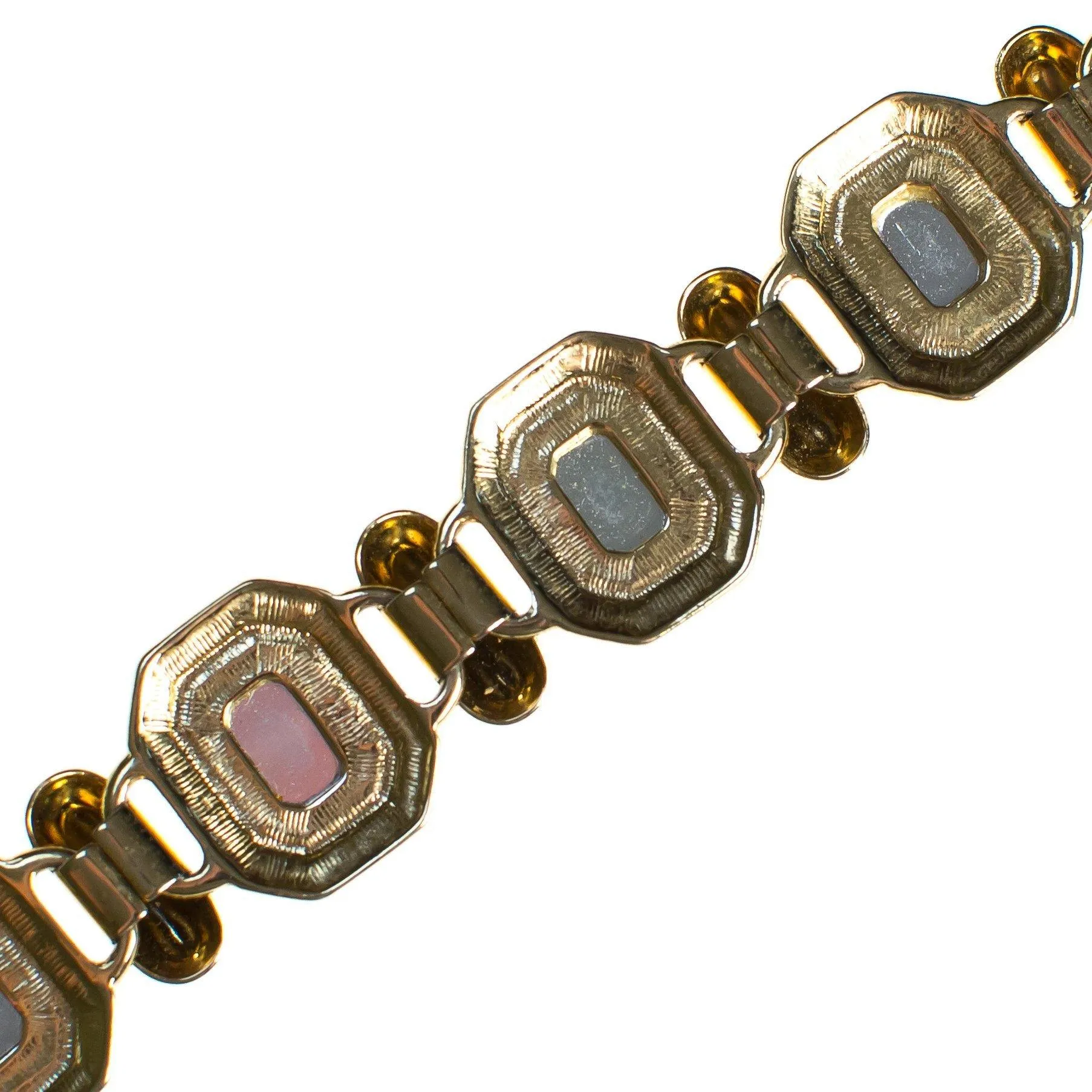 Vintage Pastel Crystal Gold Tone Necklace, Green, Pink, Yellow, and Blue Rhinestones, Slide Lock Clasp