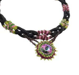 Vitrail Rivoli Swarovski Crystal  Woven Japanese 24K Real Gold Plated Handmade Necklace.
