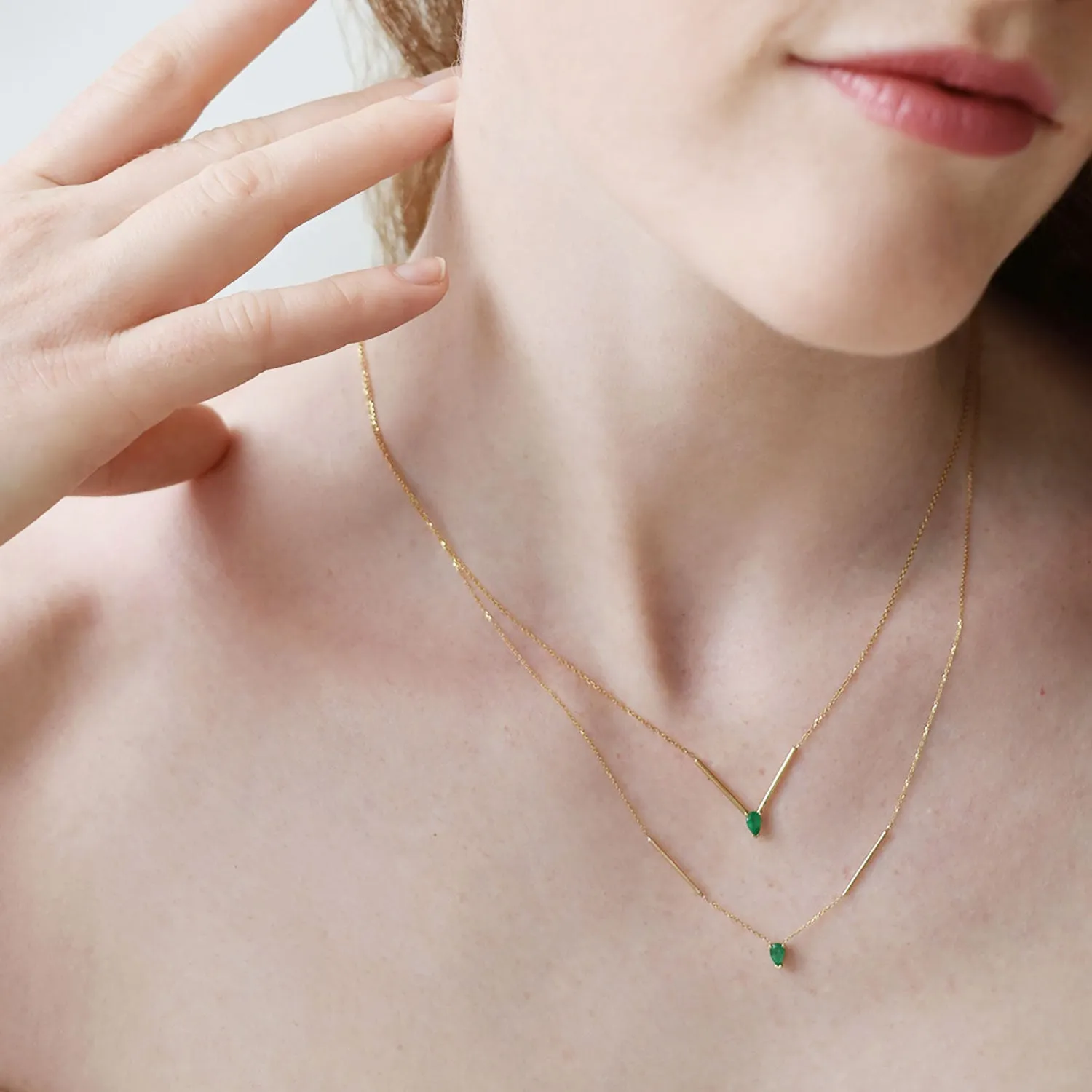 White Sapphire Deconstructed  Bar Gold Necklace