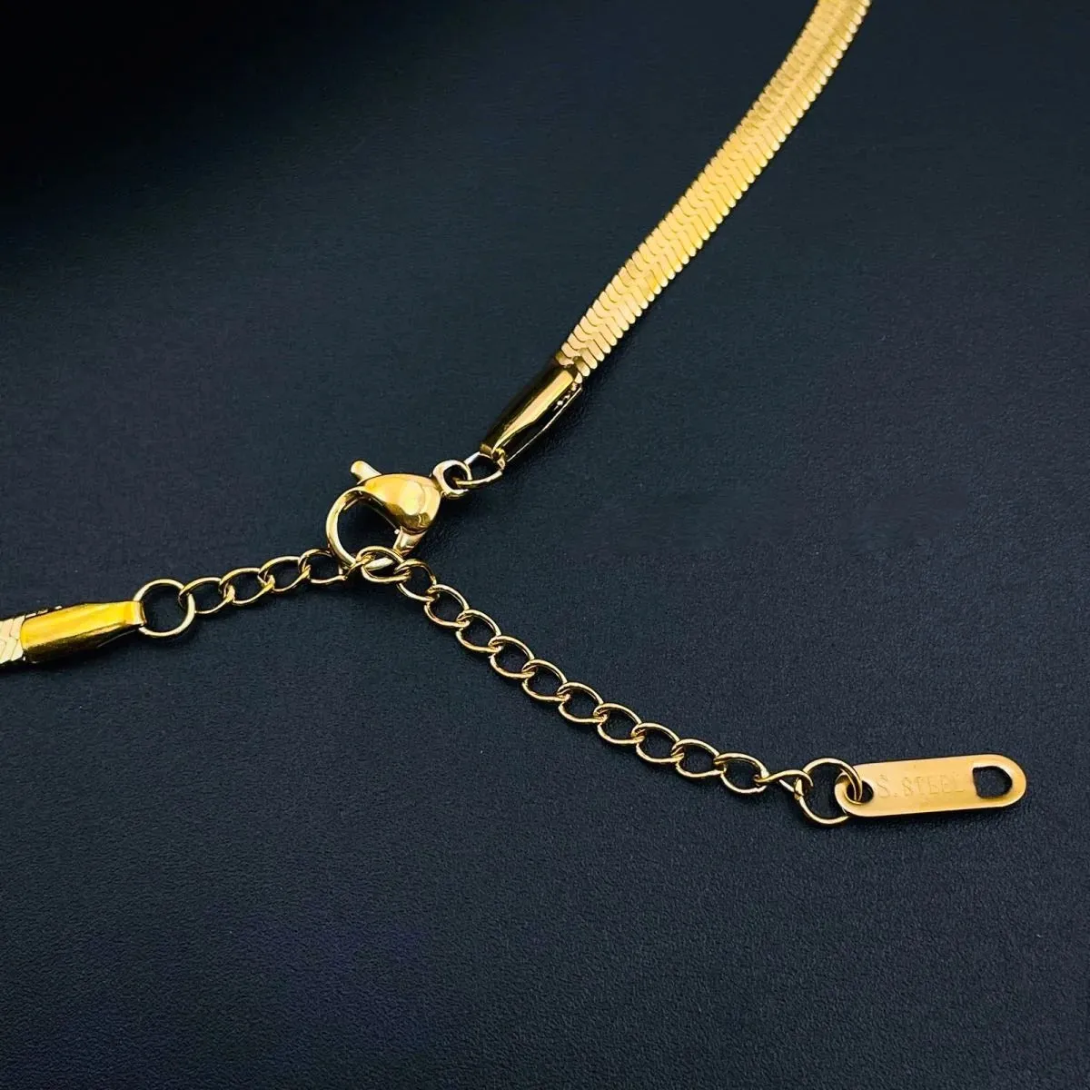 Women's 18K Gold Stainless Steel Snake Chain Bracelet with Black and White Beads