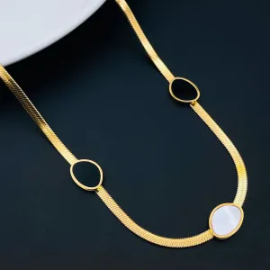 Women's 18K Gold Stainless Steel Snake Chain Bracelet with Black and White Beads