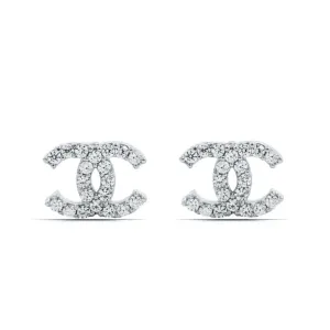 Women's CC Design Silver Earrings Delicate Gemstone Studs