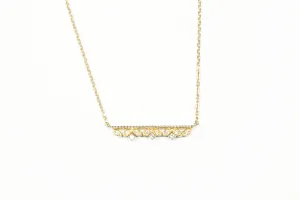 Yellow Gold Sculptural Bar Necklace with Diamonds